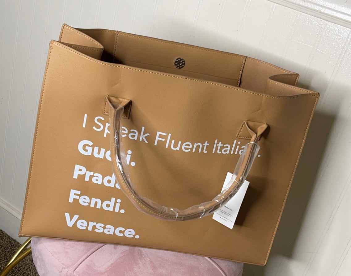 I Speak Fluent Italian Tote (Tan)