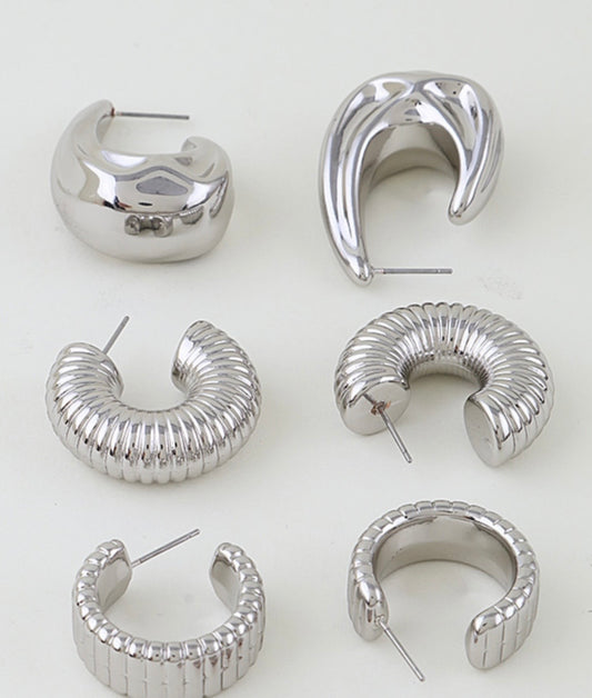 3 Pack Silver Hoops Earrings