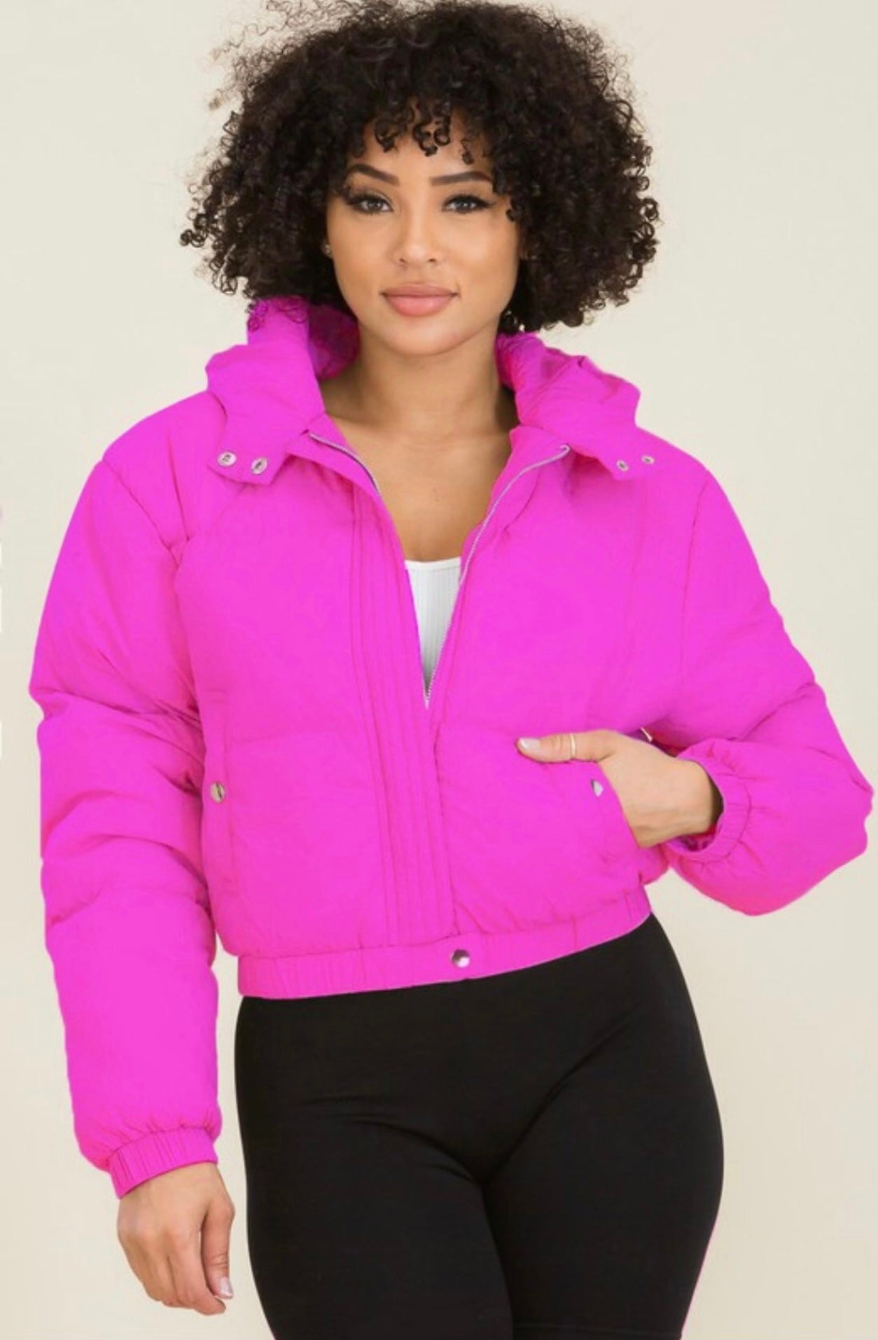 Puffer Jacket w/Hood (fushia)