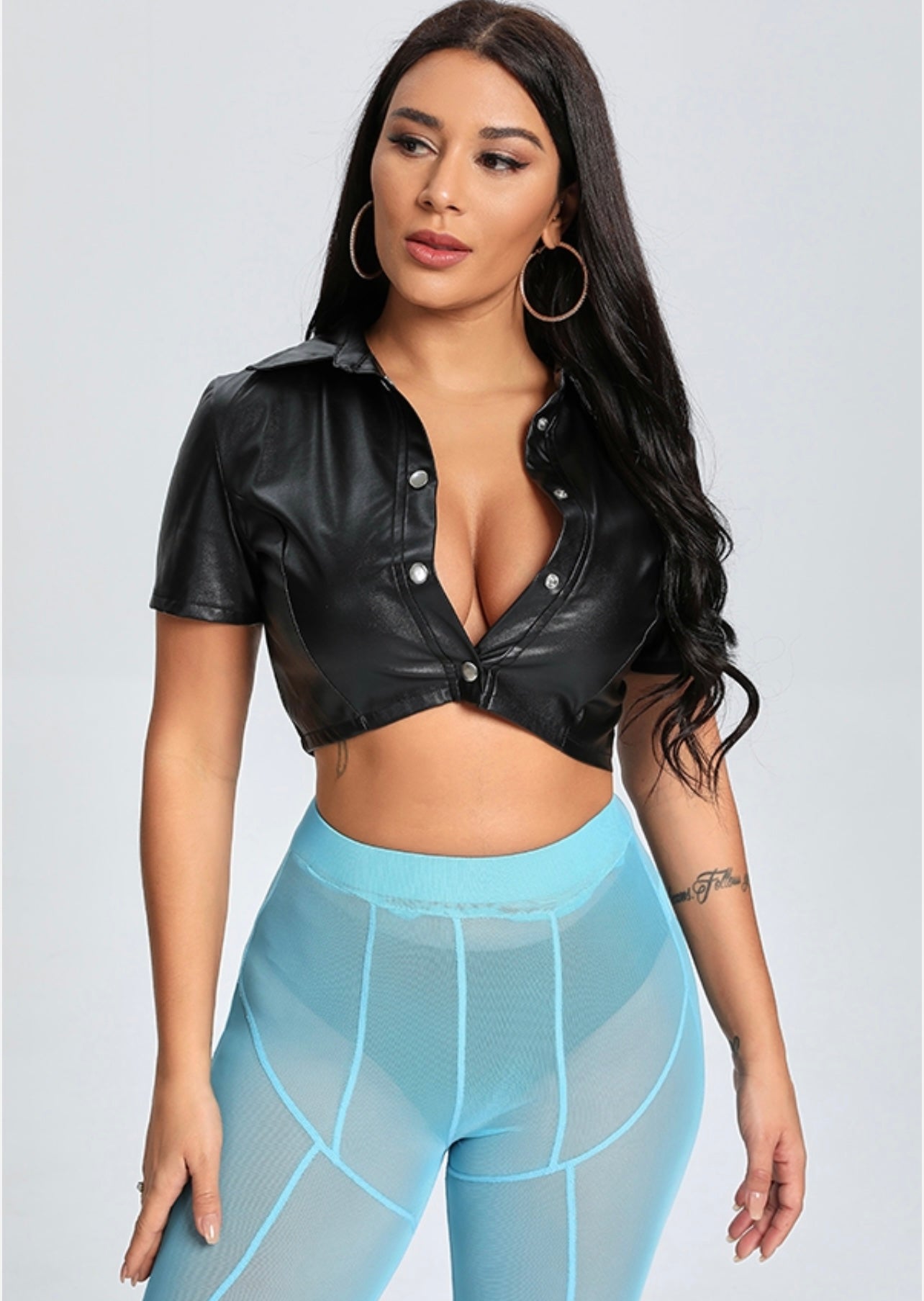Leather Crop Shirt (Black)