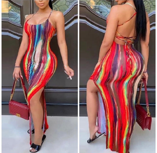 Stripe Maxi Dress (Red)